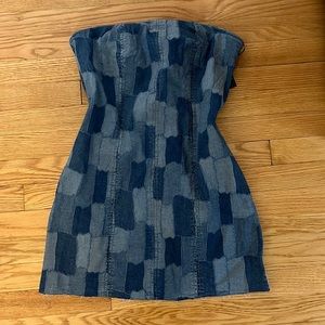 Medium, Denim Patch Dress, Strapless